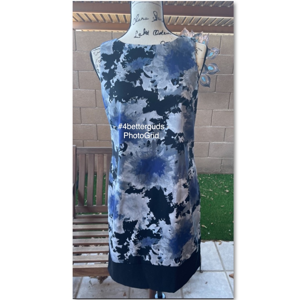 AB Studio Abstract Watercolor of Blue Gray & Black Shift Sheath dress Sz 8 - Picture 5 of 15